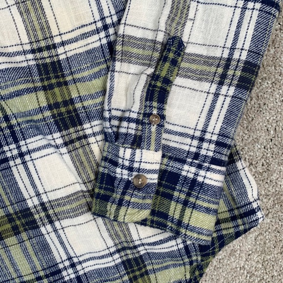 Love Tree Hooded Flannel Shirt Womens Large‎ L/S Plaid Button Up Top Blue Green - Picture 5 of 7